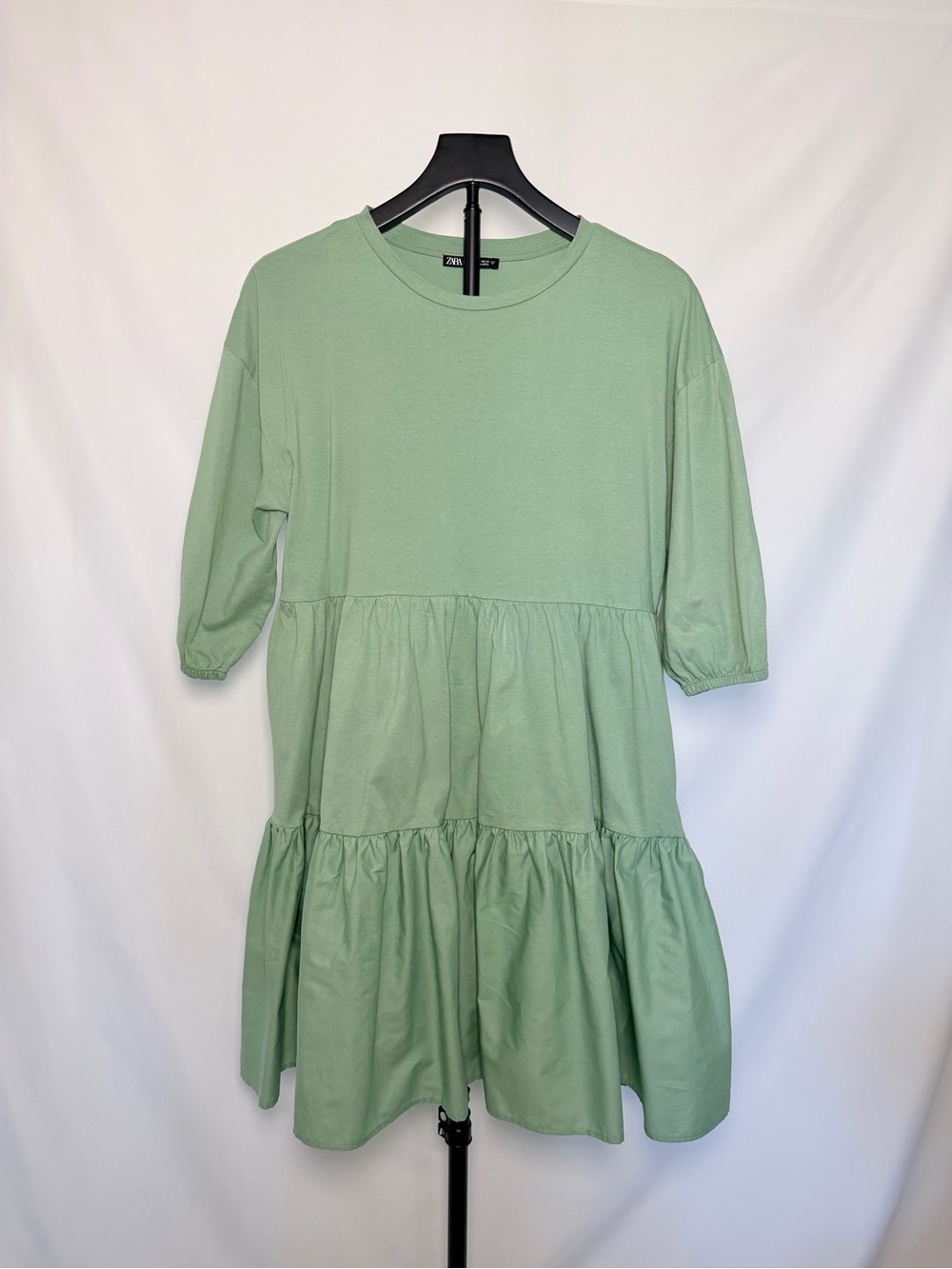 NWOT - Zara Light Green Tiered Short Sleeve Dress - Size Medium
